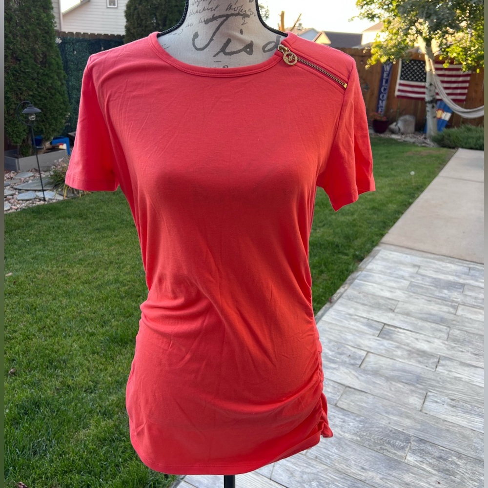 Michael Kors Vibrant coral Tee with Gold Zipper